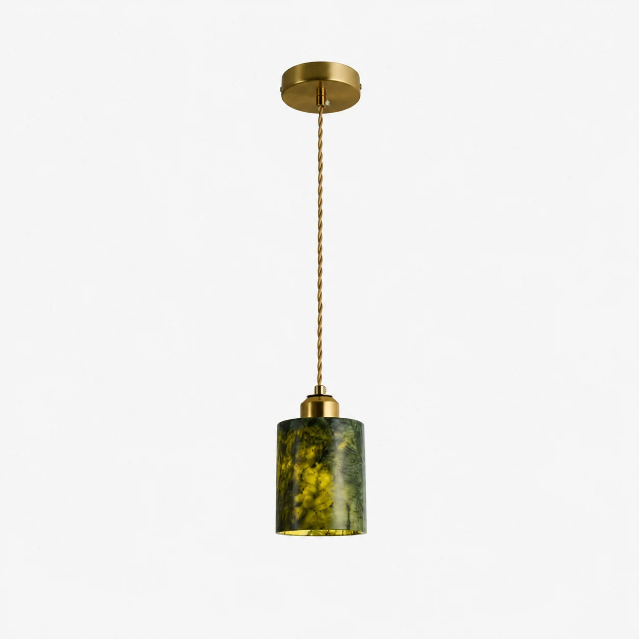 One head green jade cylinder pendant lamp with 3.9 inch / 10 cm shade