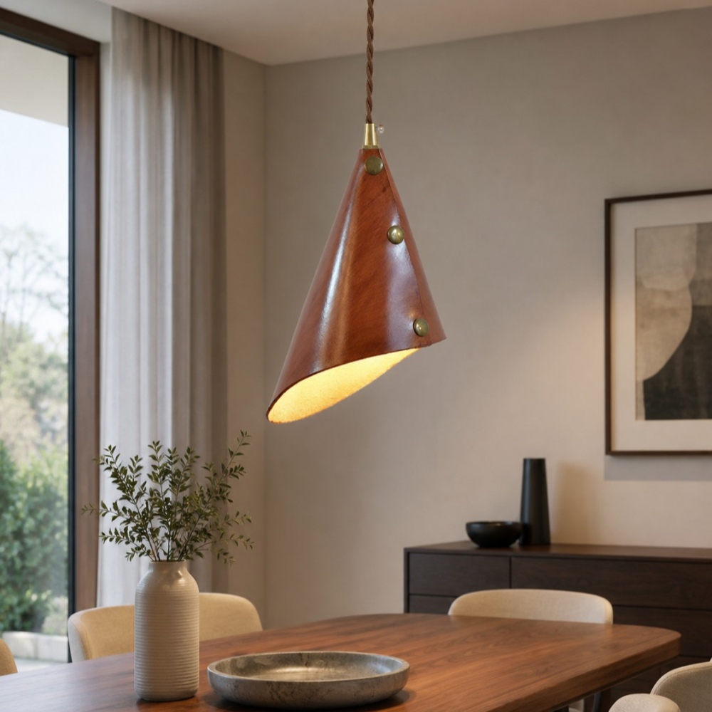 leather pendant lamp detail