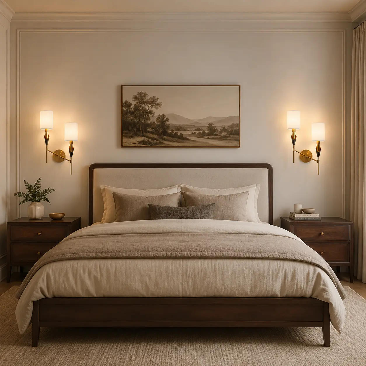 Parallel double-head wall lamp in an interior setting