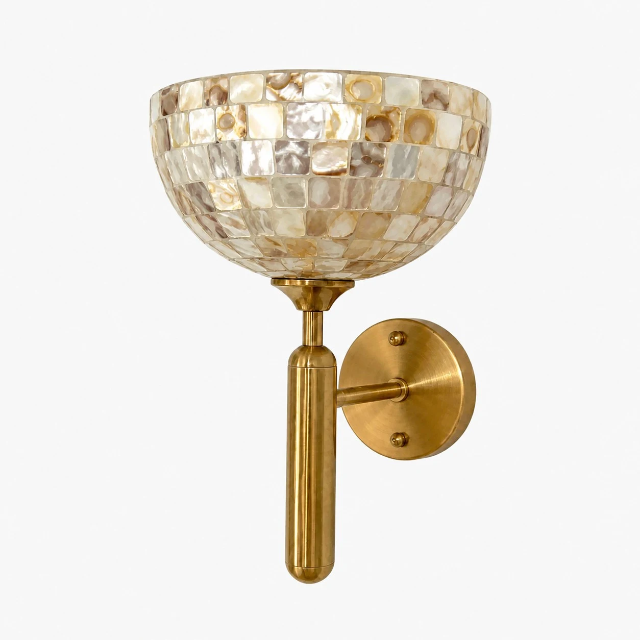 White shell mosaic brass wall sconce